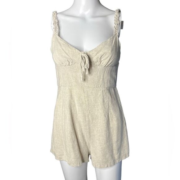 Morning Mist Linen Romper Oatmeal Khaki Size Medium - Picture 1 of 3